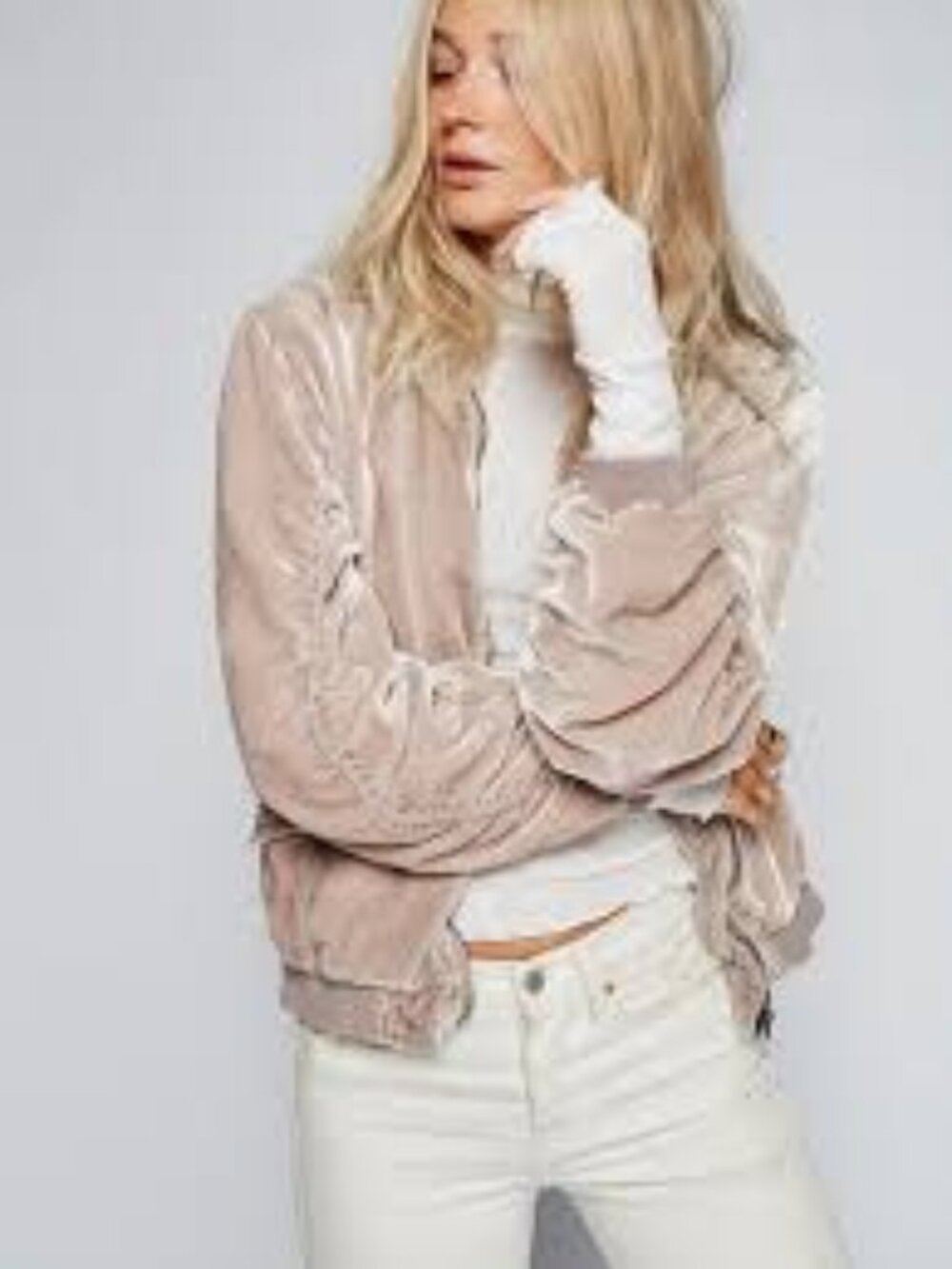 Free People Ruched Velvet Bomber M